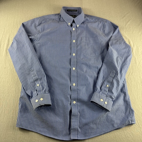 Eddie Bauer Other - Eddie Bauer Wrinkle Resistant Shirt Mens L Blue Relaxed Fit Striped Long Sleeve